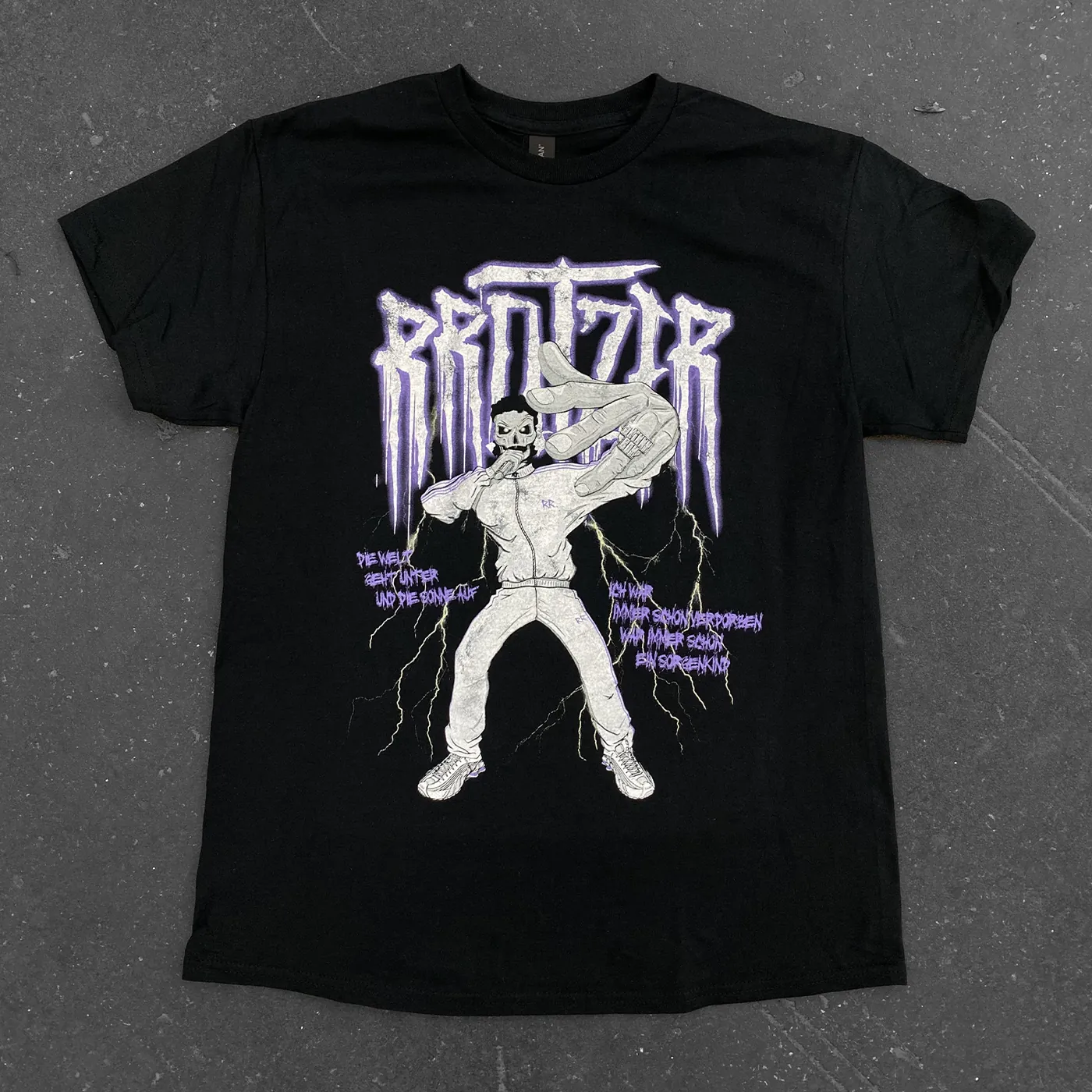 RRNTZR Streetwear-Print auf schwarzem Shirt